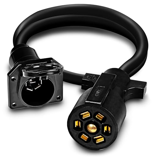 True Mods 3ft 7-Way Trailer Plug Wiring Harness [7-Pin Trailer Cord Extension Wire Cable] [Gooseneck Hitch Extender] [Plug-N-Play] [10-14AWG] 7 Prong Trailer Tow Wire Connector for RV Flatbed Camper by ONLINE LED STORE - Used condition - US$20.74
