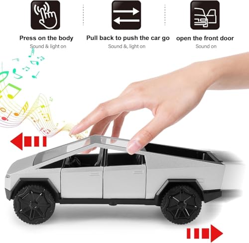 Image of Metal car Toy for Kids| Light & Sound| Pullback & go| Openable Doors- Birthday Gift for Kids |Random Color| (|Tesla Cyber Truck|)