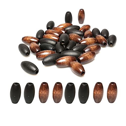 40 Oval Wooden Beads Variety Pack, 13 x 25mm Wood Dreadlock Hair Braid Beads with 4mm Hole Mixed Colors Wooden Tube Spacer Beads for Macrame Jewelry Craft Making