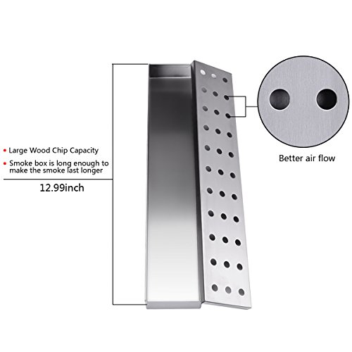 Smoker Box - Lightique Stainless Steel BBQ Smoker Box for Gas Grilling Works with Wood Chips, Grill & Smoker Accessories, Reusable Smoker Box with Lid for Gas Grill or Charcoal Grill, 13"x 2.4" x 1.2"