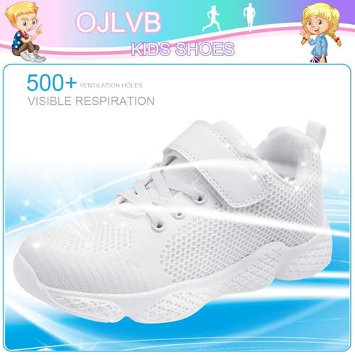 OJLVB Sneakers for Girls and Boys, Kids Running Tennis Shoes, Gym Trail Track Athletic Walking Shoe White 11.53