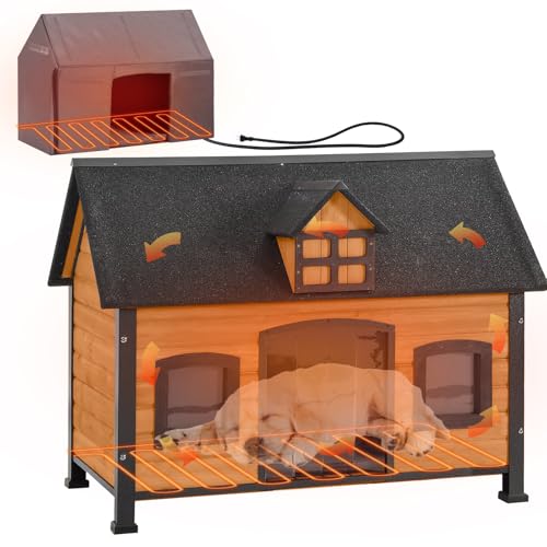 AIVITUVIN Heated Dog House Outdoor with Anti-Chewing Heating Pad Metal