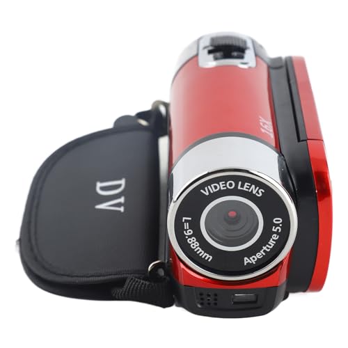 Qiilu Videocamera digitale, videocamera Full HD con rotazione di 270 ?Videocamera digitale ad alta definizione 1080P 16X Videocamera DV(Rosso) adatto per camcorder