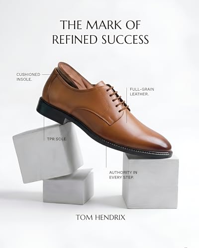 Image of Men's Genuine Leather Formal Lace-Up Shoes | Classic Plain Toe Derby Shoes | Formal Office, Business