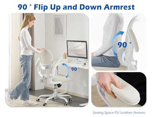 Image of TRALT Ergonomic Office Chair - Desk Chair with Adjustable Lumbar Support Computer Chair - Mesh Comfy Chair with Flip-up Armrests - Gaming Chairs for Adults Home Office (Leather, Beige)
