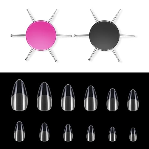 2 Pcs Nail Dotting Tools with 48 Pcs Almond Gel Nail Tips 6 In 1 Circular Nail-Art Dotting-Pen Professional Manicure Dotting Disc for Manicure Design Painting Embossing Tracing