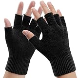 [OZERO] 手袋 メンズ 指なし 防寒 グローブ ニット手袋 シェニール織 秋冬用 厚手 暖かい フリーサイズ ブラック グレー ブラウン ベージュ (ブラック, フリーサイズ)