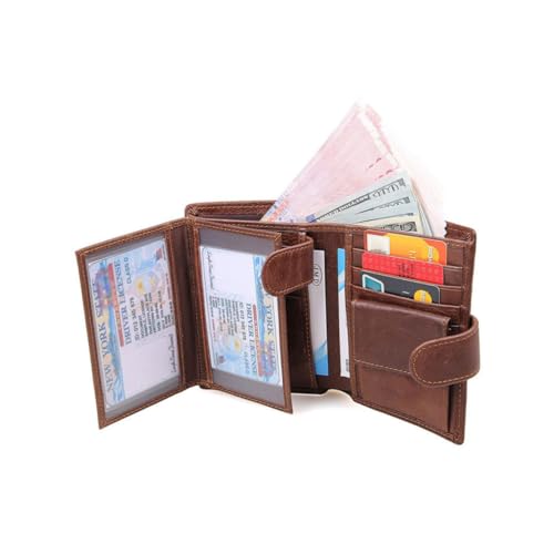 Genuine Leather Bifold Purse Capacity Multi Card Wallet for Men Retro Credit Holder Billfold Coffee Color4