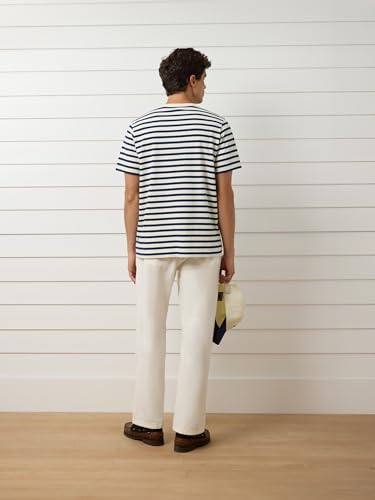 SILBON Camiseta Raya Media Azul Marino Manga Corta para Hombre Talla S