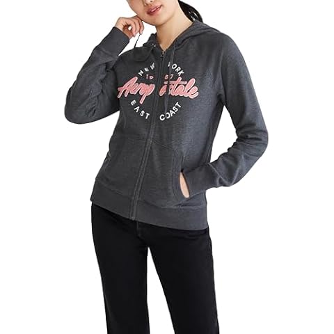 AEROPOSTALE Women's Aero Logo Full Zip Hoodie-Circle/Scripts, Light Heather Grey, Medium Cover