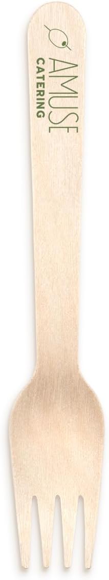 6.5" Custom Wooden Fork – Full-Color Logo Printing – Weddings, Celebrations, Birthdays – Customizable Wooden Utensils for Business Marketing and Dining Presentations - 50 Pack