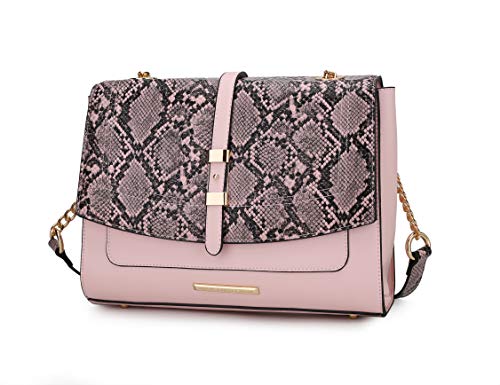 MKF Bolsa tiracolo feminina – Bolsa de couro PU – Bolsa carteiro lateral de designer, cruzado de ombro, Melody Blush, Large