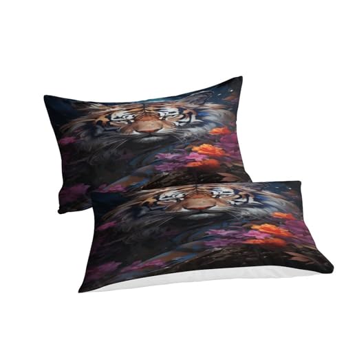 Housse de couette tigre 3 pièces 220x240 cm parure de lit microfibre respirante - 3