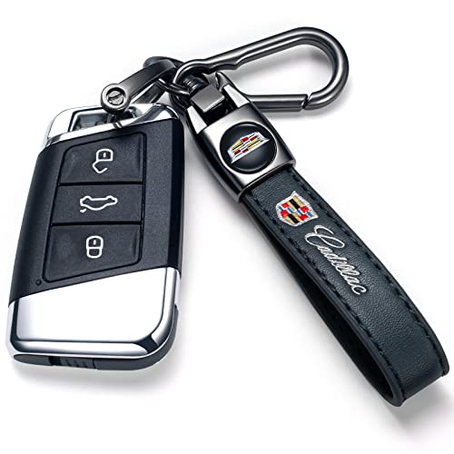 Image of Genuine Leather Car Key Chain for Cadillac Escalade CT4 CT5 CT6 ATS CTS SRX XT5 Keyring Keychain Accessories Family Present(Black)