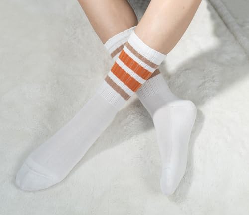 Image of BomKinta Striped Crew Socks Women - Retro Novelty Socks - Stretchy Casual Athletic Cotton Gifts Sock Size 5-10