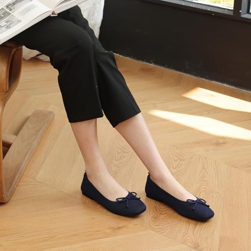 Image of AprCoco Flats for Women Bowknot Ballet Knit Foldable Flat Square Toe Comfort Light Shoes Office Low Top Flats