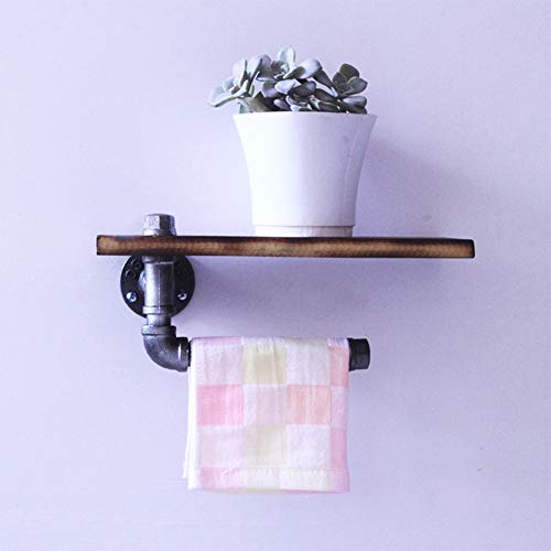 LCYFBE Porte-papier toilette Étagère murale décorative - Style industriel - Tuyau en acier - Avec étagère en bois pour décoration de salle de bain Support pour plantes Cover