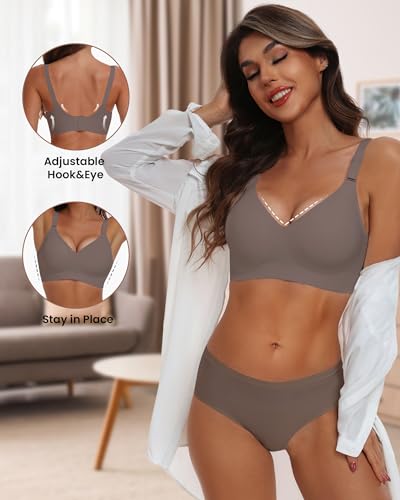 HORISUN Womens Wireless Push Up Bra Seamless Comfy Full Coverage Bra(Coffee M) — view 2
