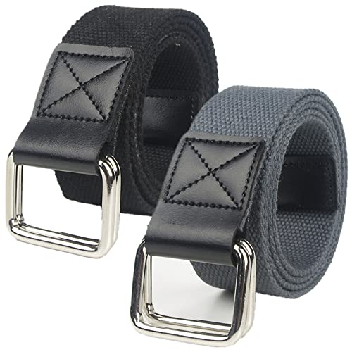 Belts for men Braided Belt,2 Pack Men Women Canvas Web Belt with Double D-ring, 1 1/2