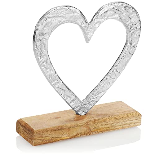 com-four® Soporte Decorativo de corazón - Corazón de Metal sobre Base de Madera - Corazón Decorativo de Metal para Soporte (Corazón - Talla M)
