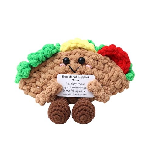 KEKEMEOW 5 inch Positive Taco Handmade Knitted Wool Doll with Positive Card for Cheer Up Emotional Support Encouragement Friends Birthday Gifts