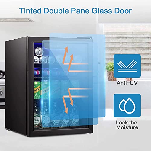 Lhriver Countertop Mini Fridge,2.6Cu.ft Beverage Refrigerator And Cooler With Glass Door,Adjustable Shelves,95 Can Compact Refrigerators Or Office, Dorm Room,Home #TOP3
