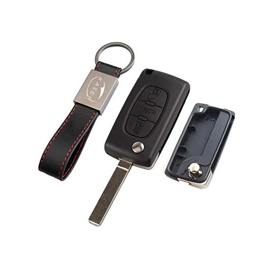 Carcasa Funda Llave Remoto Mando 3 Botones para Peugeot 107 207 307 407 308 409 407 607 (no Battery Place) con Llavero de Cuero KASER