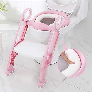 ALBERT AUSTIN Toilet Training Seats, Toilet Steps for Toddlers, Potty Training Seats, Toilet Ladder Seat for Toddlers, Child - Anti Slip, Soft Cushion, Toilet 38-42cm, 1-7 Years Old Kids (Pink/White)