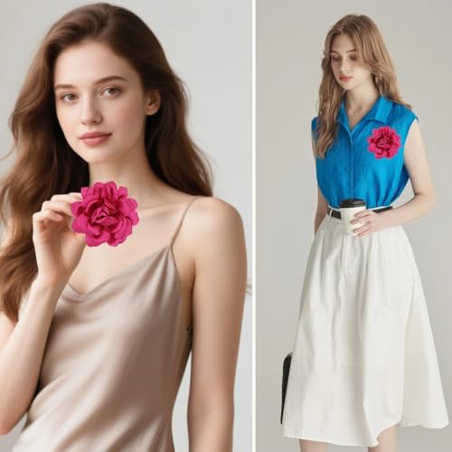 ZUWIJEQ 1 pcs de broche de fleurs de roses, grande broche de mousseline, pince à cheveux, classique, élégante, faite à la main, broches de fleurs, fleur Broches, pour le mariage, la fête, Noël – vue 4