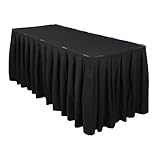 LTC LINENS Black Table Skirt for 6 Feet Rectangular Table - 17 ft Table Skirt Polyester Fabric Cloth Banquet Tablecloth for Wedding, Buffet, Party