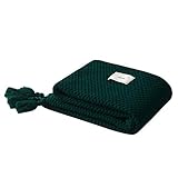 AUSTINCIAGA Decke aus Strick, Plaid, Sofa, Tagesdecke, Tischdecke, Tagesdecke, nordisch, warm, weich, mit Fransen, handgefertigt, für Strand, Picknick, alle Jahreszeiten (Dunkelgrün, 100 x 150 cm)