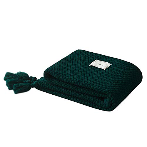 AUSTINCIAGA Decke aus Strick, Plaid, Sofa, Tagesdecke, Tischdecke, Tagesdecke, nordisch, warm, weich, mit Fransen, handgefertigt, für Strand, Picknick, alle Jahreszeiten (Dunkelgrün, 100 x 150 cm)
