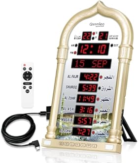 Digital Azan Clock - Islamic Prayer Time Reminder and Auto Change time for Home and Mosque QS-618 Gold