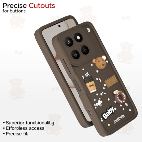 Image of Pikkme Back Cover for Honor X7d 5G | 3D Bear Silicone Cute & Fun Coffee Cartoon | Full Body Protection Bumper Case (Brown)