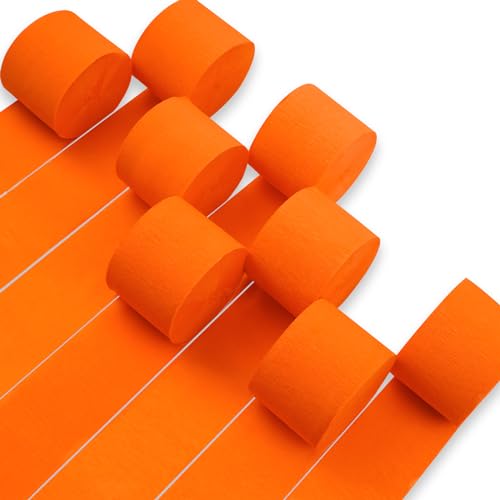 PartyWoo Crepe Paper Streamers 8 Rolls 656ft Pack of Orange Crepe Paper Party Streamers Crepe Paper for Birthday Decorations Party Decorations Wedding Decorations (1.8 Inch x 82 Ft/Roll)