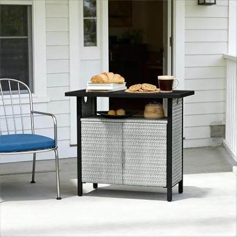 Wicker Outdoor Side Table with Storage & Patio Cabinet