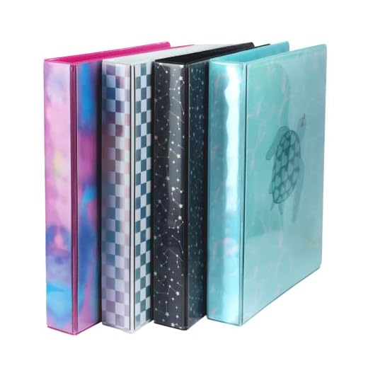 Yoobi 1 Inch Binder Set – 3-Ring Binders with 2 Pockets – Perfect for School or Office – Holds up to 220 Sheets – 4 Pack – VSCO Designs – Tie Dye, Checkerboard, Turtle, Celestial