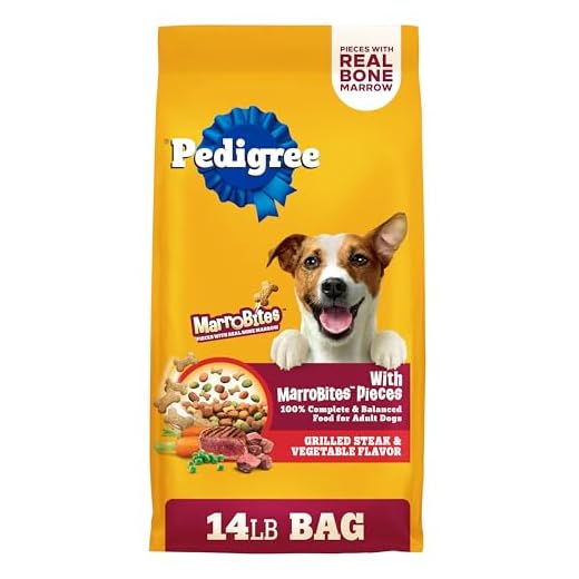 Pedigree Dry Dog Food with MarroBites Pieces, Grilled Steak & Vegetable Flavor for Adult Dogs, 14 lb. Bag