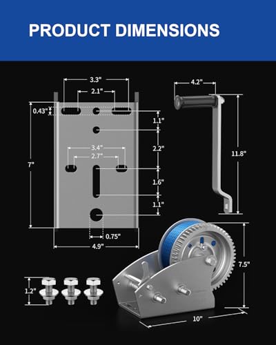 image for ZOMIYU 4000lb Boat Trailer Winch with Strap, 2-Way Ratchet 5.4:1/16.6: