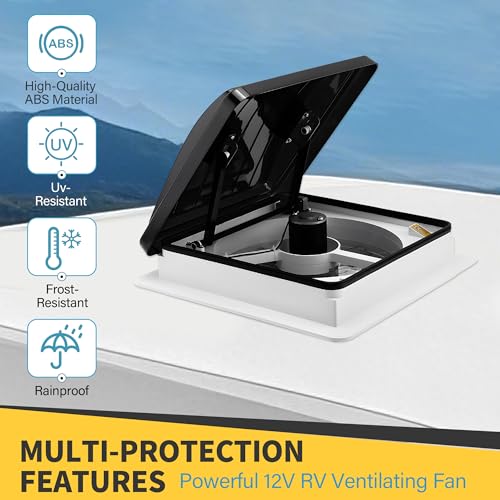 Pafessa 14" RV Roof Vent Fan w/LED Light - Rain Temperature System, Stepless Speed Regulation, 12V RV Bathroom Vent Fan Remote Control, Translucent Brown by Pafessa - Used condition - Image 2