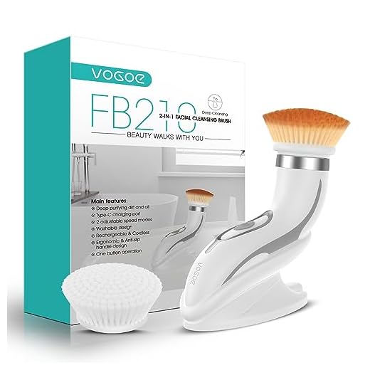 VOGOE Spazzola Pulizia Viso Elettrica, Ricaricabile Spazzole per Viso IPX6 Impermeabile, Rotante Massaggiatore Viso con 2 Velocità e 2 Testine per Pelle Esfoliante Delicato Donna FB210 (Grigio)