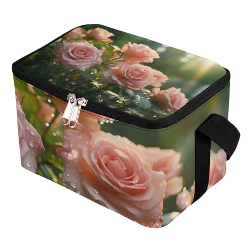 GzLeyigou Lunch Bags for Women Men 9 Cans,Pinks Roses Hot & Cold Food Delivery Bag Insulated Grocery Bag Insulated Lunch Box Sun Shine Cooler Bag for Office Work Picnic Beach
