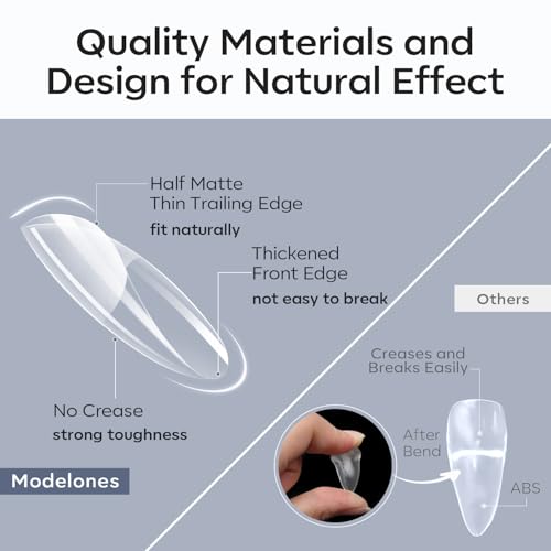 Image of Modelones Medium Round Oval Fake Nail Tips - 510Pcs Gel Tips Pre-shaped Half Matte Full Cover Clear Acrylic Gel Kit False Press on Nails for Extension DIY Salon 15Sizes