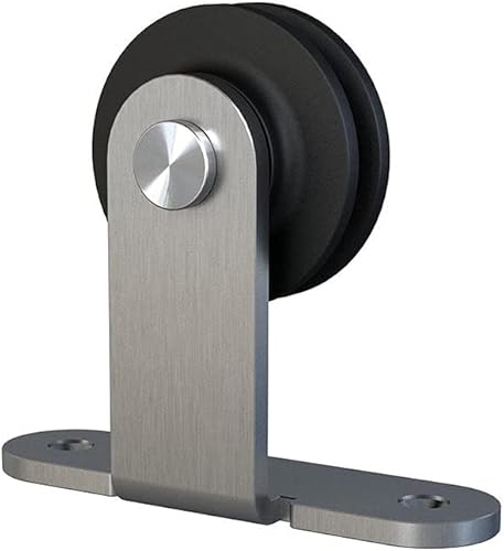 Miniatura 8 de JUBEST Kit de herrajes para puerta corrediza de granero de níquel satinado, kit de riel plano de una sola puerta, rodillo montado en la parte