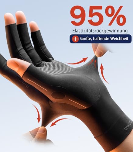 WHCOOL Arthritis Kompressionshandschuhe fingerlos Hautfreundlich, gegen Gelenksehnenbelastung & Morgensteifheit (Schwarz, Größe XS)