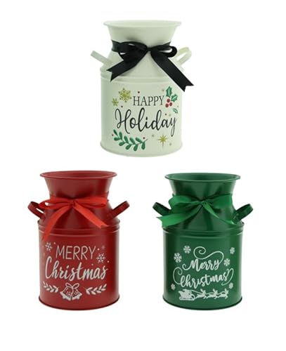 RAMI Rustic Metal Christmas Decorative Milk Jug/Vases Design. Holiday Decor
