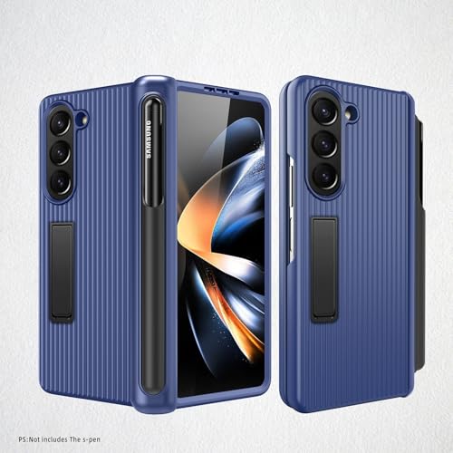 Coque Samsung Z Fold 5 rigide bleue avec support stylet et charnière
