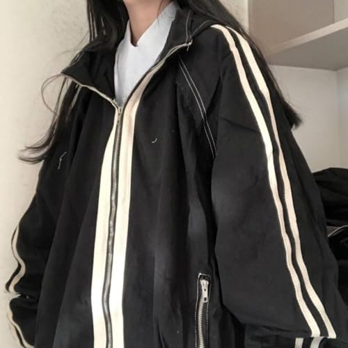 Zip Up Oversized Sweatshirts long-sleeved coat white stripes fall School Fashion Outfits Casual Jackets for girl3
