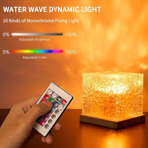 Image of Ocean Wave Projector Lamp,Northern Lights Projector Light,16 Colors Gradual Rotating Flame Water Lamp, Cube Night Light with Remote Control for Living Room Bedroom Decor Hotel, etc