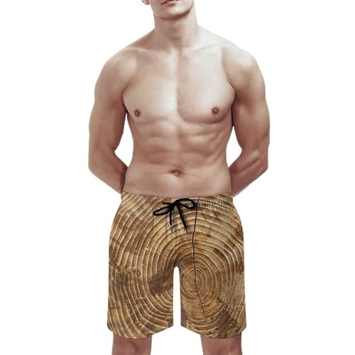 Men's Wood Grain Texture Swim Trunks, Quick-Dry Beach Shorts, Bathing Suit with Mesh Lining and Pocket2